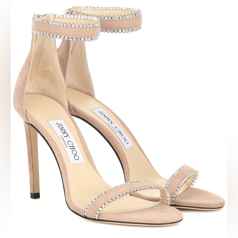 Jimmy Choo Dochas 100 Crystal-embellished Suede Sandals Size 39 in Ballet Pink